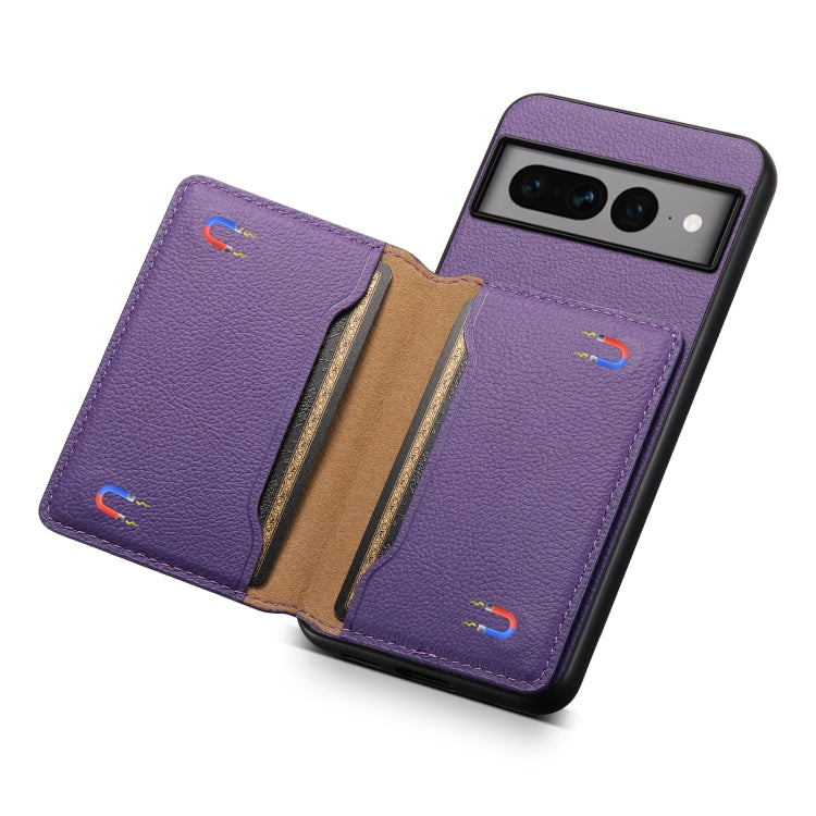 For Google Pixel 7 Pro 5G Calf Texture Card Bag Design Full Coverage Phone Case(Purple) - Google Cases by buy2fix | Online Shopping UK | buy2fix