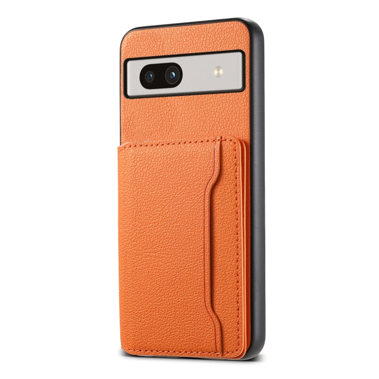 For Google Pixel 7a Calf Texture Card Bag Design Full Coverage Phone Case(Orange) - Google Cases by buy2fix | Online Shopping UK | buy2fix