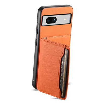 For Google Pixel 7a Calf Texture Card Bag Design Full Coverage Phone Case(Orange) - Google Cases by buy2fix | Online Shopping UK | buy2fix