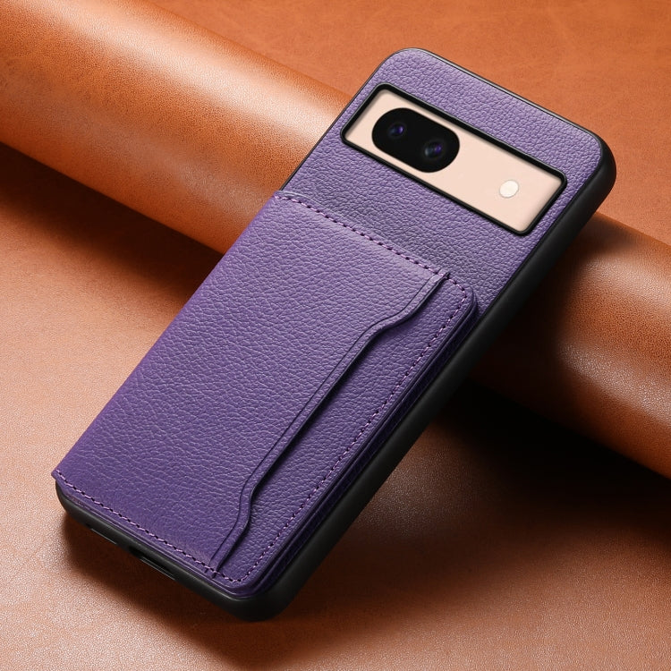 For Google Pixel 8a Calf Texture Card Bag Design Full Coverage Phone Case(Purple) - Google Cases by buy2fix | Online Shopping UK | buy2fix