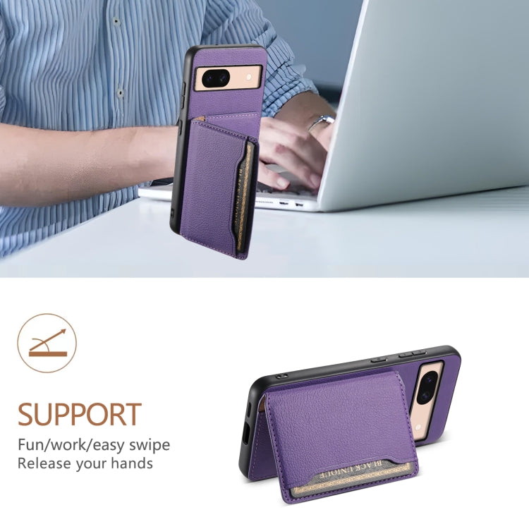 For Google Pixel 8a Calf Texture Card Bag Design Full Coverage Phone Case(Purple) - Google Cases by buy2fix | Online Shopping UK | buy2fix