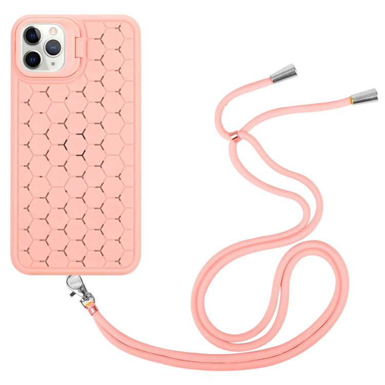 For iPhone 14 Pro Max Honeycomb Radiating Lens Holder Magsafe Phone Case with Lanyard(Pink) - iPhone 14 Pro Max Cases by buy2fix | Online Shopping UK | buy2fix