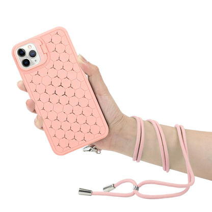 For iPhone 12 Pro Honeycomb Radiating Lens Holder Magsafe Phone Case with Lanyard(Pink) - iPhone 12 / 12 Pro Cases by buy2fix | Online Shopping UK | buy2fix