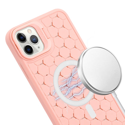 For iPhone 12 Pro Honeycomb Radiating Lens Holder Magsafe Phone Case with Lanyard(Pink) - iPhone 12 / 12 Pro Cases by buy2fix | Online Shopping UK | buy2fix