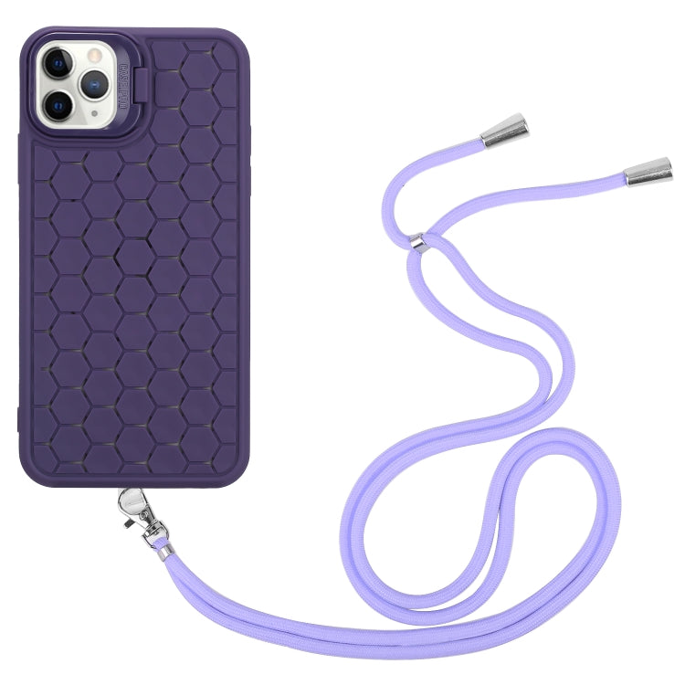 For iPhone 12 Pro Honeycomb Radiating Lens Holder Magsafe Phone Case with Lanyard(Purple) - iPhone 12 / 12 Pro Cases by buy2fix | Online Shopping UK | buy2fix