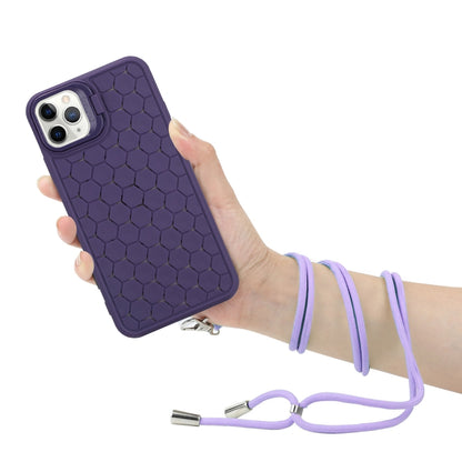 For iPhone 12 Pro Honeycomb Radiating Lens Holder Magsafe Phone Case with Lanyard(Purple) - iPhone 12 / 12 Pro Cases by buy2fix | Online Shopping UK | buy2fix