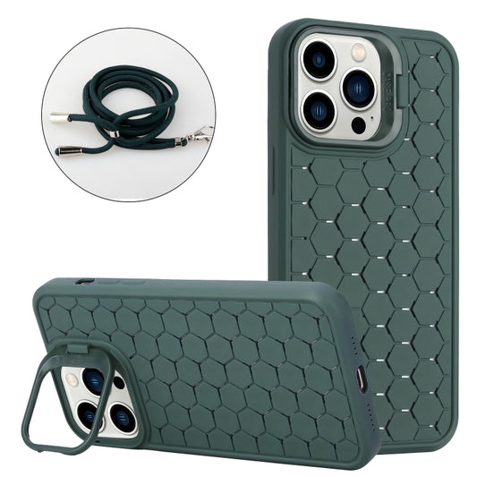 For iPhone 12 Pro Max Honeycomb Radiating Lens Holder Magsafe Phone Case with Lanyard(Green) - iPhone 12 Pro Max Cases by buy2fix | Online Shopping UK | buy2fix