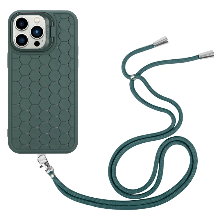 For iPhone 12 Pro Max Honeycomb Radiating Lens Holder Magsafe Phone Case with Lanyard(Green) - iPhone 12 Pro Max Cases by buy2fix | Online Shopping UK | buy2fix