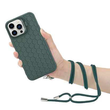 For iPhone 12 Pro Max Honeycomb Radiating Lens Holder Magsafe Phone Case with Lanyard(Green) - iPhone 12 Pro Max Cases by buy2fix | Online Shopping UK | buy2fix