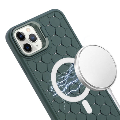 For iPhone 12 Pro Max Honeycomb Radiating Lens Holder Magsafe Phone Case with Lanyard(Green) - iPhone 12 Pro Max Cases by buy2fix | Online Shopping UK | buy2fix