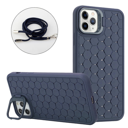 For iPhone 11 Pro Max Honeycomb Radiating Lens Holder Magsafe Phone Case with Lanyard(Blue) - iPhone 11 Pro Max Cases by buy2fix | Online Shopping UK | buy2fix