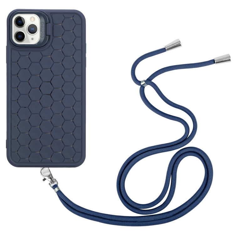 For iPhone 11 Pro Max Honeycomb Radiating Lens Holder Magsafe Phone Case with Lanyard(Blue) - iPhone 11 Pro Max Cases by buy2fix | Online Shopping UK | buy2fix