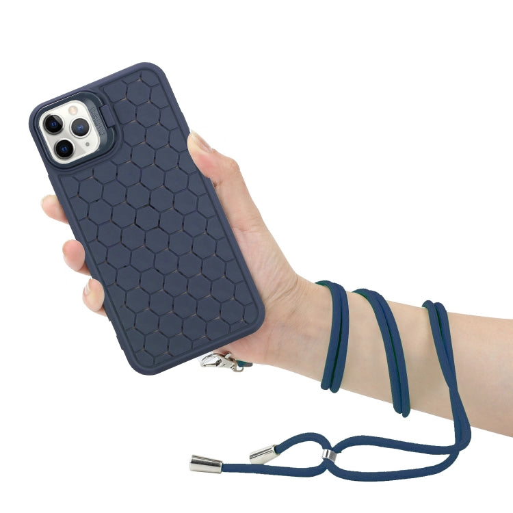 For iPhone 11 Pro Max Honeycomb Radiating Lens Holder Magsafe Phone Case with Lanyard(Blue) - iPhone 11 Pro Max Cases by buy2fix | Online Shopping UK | buy2fix