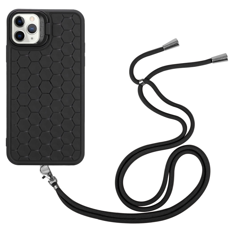 For iPhone 11 Pro Honeycomb Radiating Lens Holder Magsafe Phone Case with Lanyard(Black) - iPhone 11 Pro Cases by buy2fix | Online Shopping UK | buy2fix