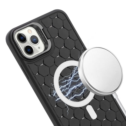 For iPhone 11 Pro Honeycomb Radiating Lens Holder Magsafe Phone Case with Lanyard(Black) - iPhone 11 Pro Cases by buy2fix | Online Shopping UK | buy2fix