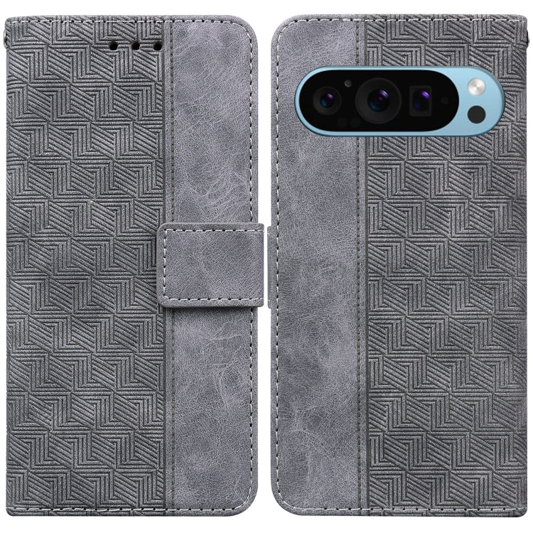 For Google Pixel 9 Geometric Embossed Leather Phone Case(Grey) - Google Cases by buy2fix | Online Shopping UK | buy2fix