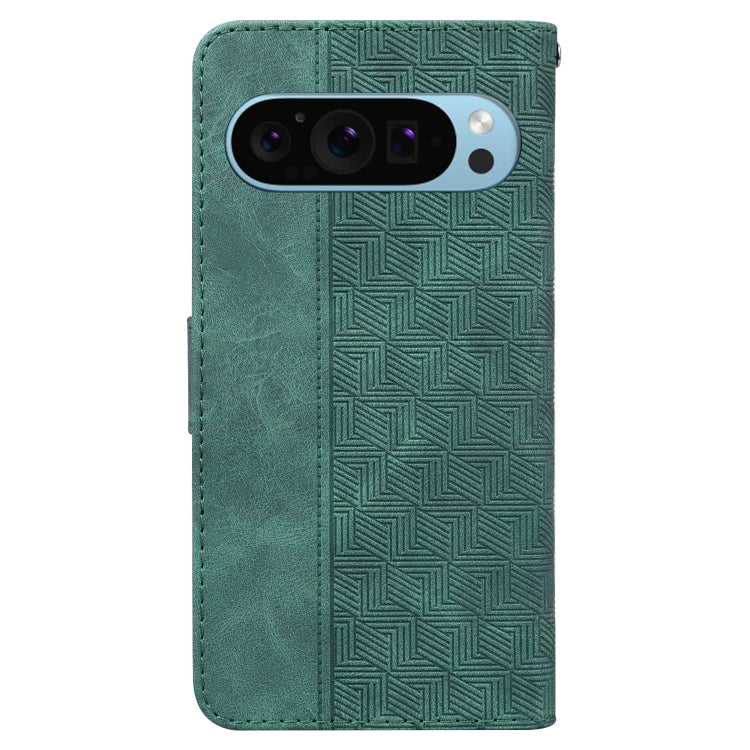 For Google Pixel 9 Pro 5G Geometric Embossed Leather Phone Case(Green) - Google Cases by buy2fix | Online Shopping UK | buy2fix