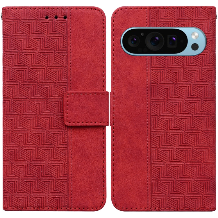 For Google Pixel 9 Pro 5G Geometric Embossed Leather Phone Case(Red) - Google Cases by buy2fix | Online Shopping UK | buy2fix