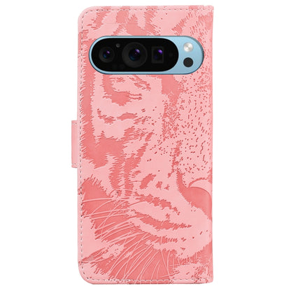 For Google Pixel 9 Tiger Embossing Pattern Flip Leather Phone Case(Pink) - Google Cases by buy2fix | Online Shopping UK | buy2fix