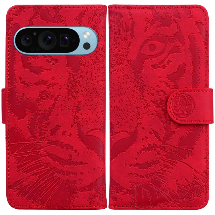 For Google Pixel 9 Pro 5G Tiger Embossing Pattern Flip Leather Phone Case(Red) - Google Cases by buy2fix | Online Shopping UK | buy2fix