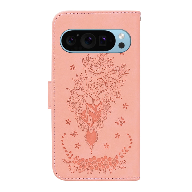 For Google Pixel 9 Butterfly Rose Embossed Leather Phone Case(Pink) - Google Cases by buy2fix | Online Shopping UK | buy2fix