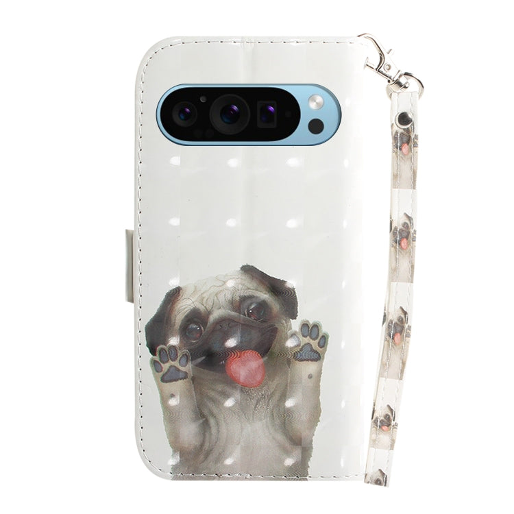 For Google Pixel 9 Pro 3D Colored Horizontal Flip Leather Phone Case(Pug) - Google Cases by buy2fix | Online Shopping UK | buy2fix