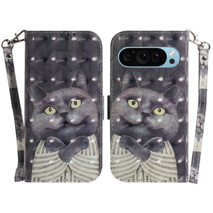 For Google Pixel 9 Pro 3D Colored Horizontal Flip Leather Phone Case(Hug Cat) - Google Cases by buy2fix | Online Shopping UK | buy2fix