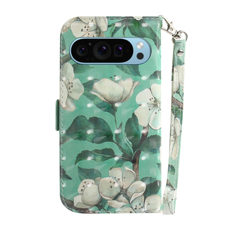 For Google Pixel 9 3D Colored Horizontal Flip Leather Phone Case(Watercolor Flower) - Google Cases by buy2fix | Online Shopping UK | buy2fix