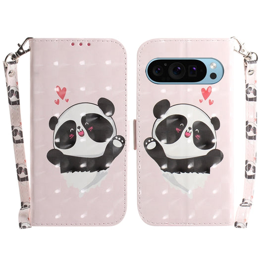 For Google Pixel 9 3D Colored Horizontal Flip Leather Phone Case(Heart Panda) - Google Cases by buy2fix | Online Shopping UK | buy2fix