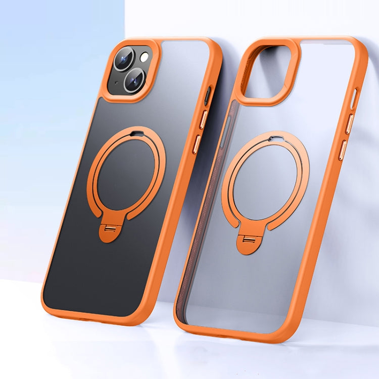 For iPhone 15 Plus / 14 Plus Double Ring MagSafe Magnetic Holder Phone Case(Matte Orange) - iPhone 15 Plus Cases by buy2fix | Online Shopping UK | buy2fix