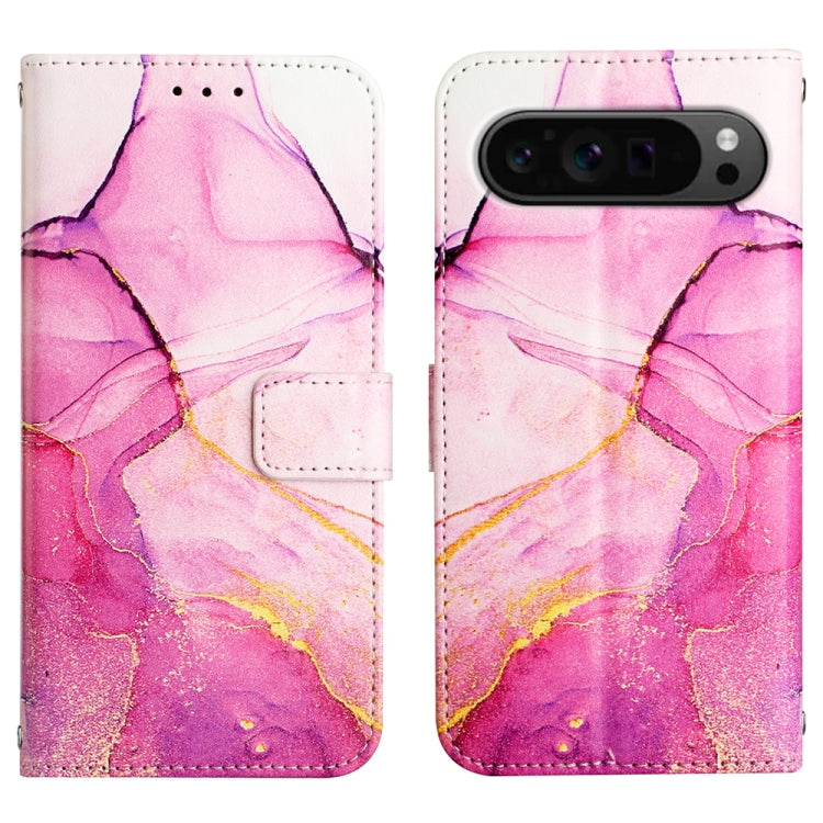 For Google Pixel 9 Pro PT003 Marble Pattern Flip Leather Phone Case(Pink Purple Gold) - Google Cases by buy2fix | Online Shopping UK | buy2fix