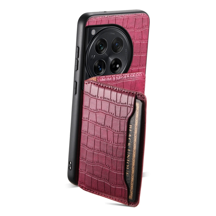 For OnePlus 12 Crocodile Texture Card Bag Design Full Coverage Phone Case(Red) - OnePlus Cases by buy2fix | Online Shopping UK | buy2fix