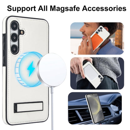 For Samsung Galaxy S24 5G Retro Leather Invisible Stand MagSafe Phone Case(White) - Galaxy S24 5G Cases by buy2fix | Online Shopping UK | buy2fix