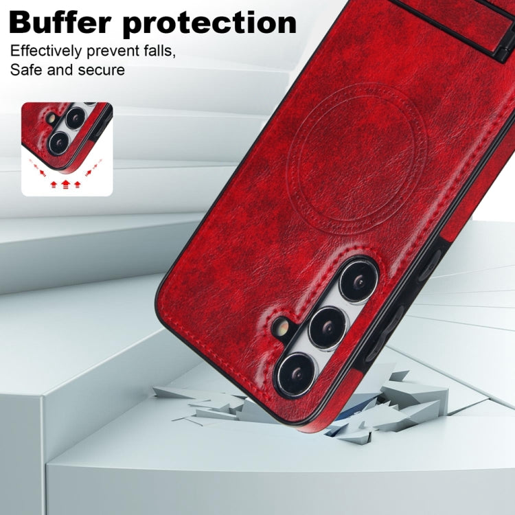 For Samsung Galaxy S24 5G Retro Leather Invisible Stand MagSafe Phone Case(Red) - Galaxy S24 5G Cases by buy2fix | Online Shopping UK | buy2fix