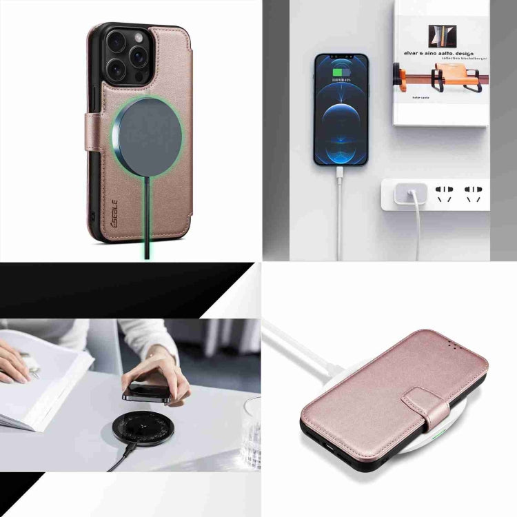 For iPhone 15 Plus / 14 Plus ESEBLE E1 Nappa Texture MagSafe Holder Leather Phone Case(Rose Gold) - iPhone 14 Plus Cases by ESEBLE | Online Shopping UK | buy2fix