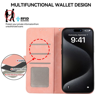 For iPhone 16 Pro ABEEL Color Block Magnetic RFID Leather Phone Case(Pink-Cyan) - iPhone 16 Pro Cases by buy2fix | Online Shopping UK | buy2fix