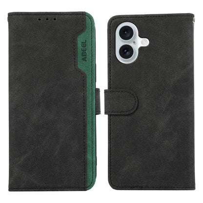 For iPhone 16 ABEEL Color Block Magnetic RFID Leather Phone Case(Black-Green) - iPhone 16 Cases by buy2fix | Online Shopping UK | buy2fix