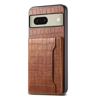 For Google Pixel 8 Crocodile Texture Card Bag Design Full Coverage Phone Case(Brown) - Google Cases by buy2fix | Online Shopping UK | buy2fix