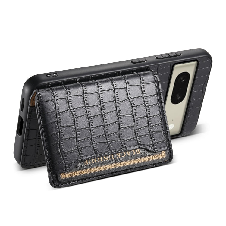 For Google Pixel 8 Crocodile Texture Card Bag Design Full Coverage Phone Case(Black) - Google Cases by buy2fix | Online Shopping UK | buy2fix