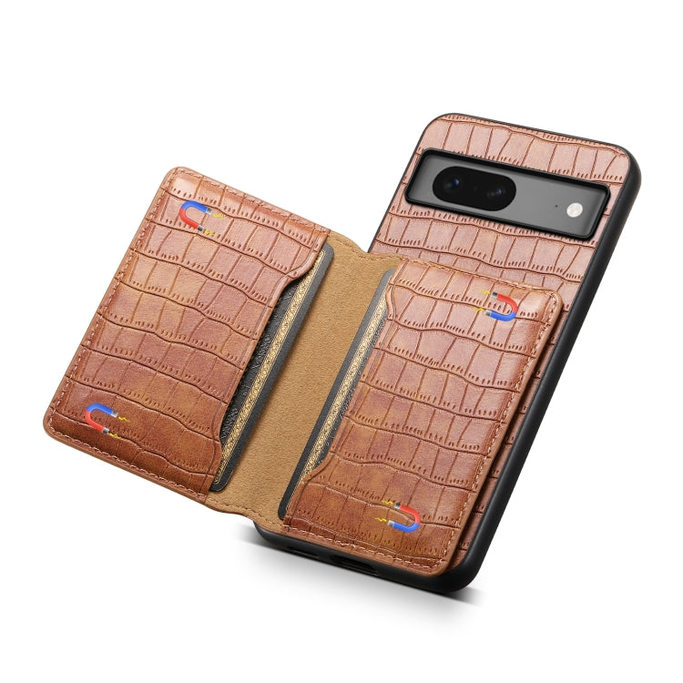 For Google Pixel 7 5G Crocodile Texture Card Bag Design Full Coverage Phone Case(Brown) - Google Cases by buy2fix | Online Shopping UK | buy2fix