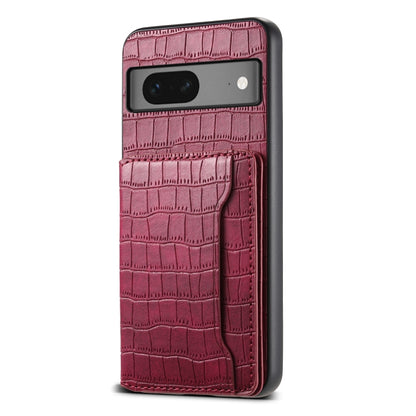 For Google Pixel 7 5G Crocodile Texture Card Bag Design Full Coverage Phone Case(Red) - Google Cases by buy2fix | Online Shopping UK | buy2fix