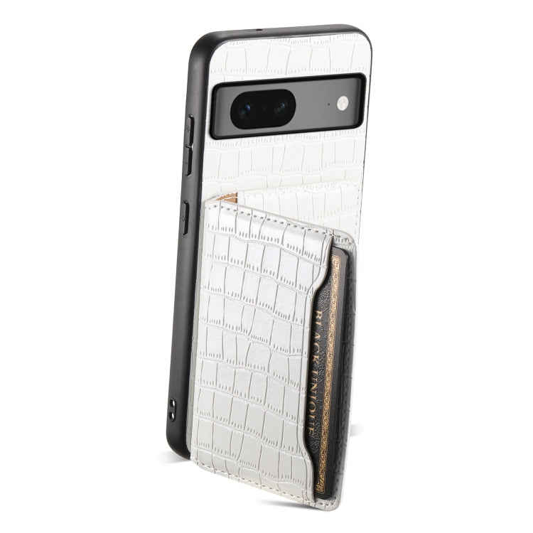 For Google Pixel 7 5G Crocodile Texture Card Bag Design Full Coverage Phone Case(White) - Google Cases by buy2fix | Online Shopping UK | buy2fix