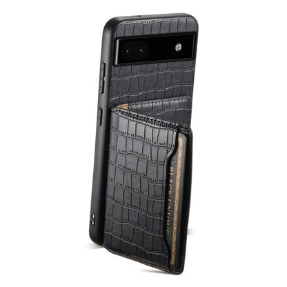 For Google Pixel 6a Crocodile Texture Card Bag Design Full Coverage Phone Case(Black) - Google Cases by buy2fix | Online Shopping UK | buy2fix