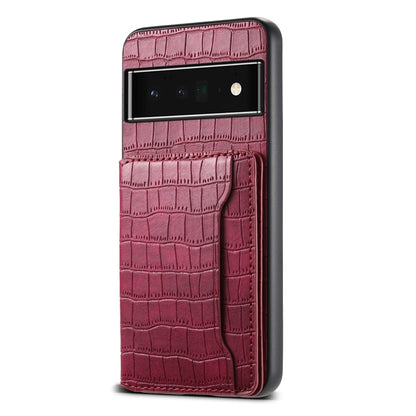 For Google Pixel 6 Pro Crocodile Texture Card Bag Design Full Coverage Phone Case(Red) - Google Cases by buy2fix | Online Shopping UK | buy2fix