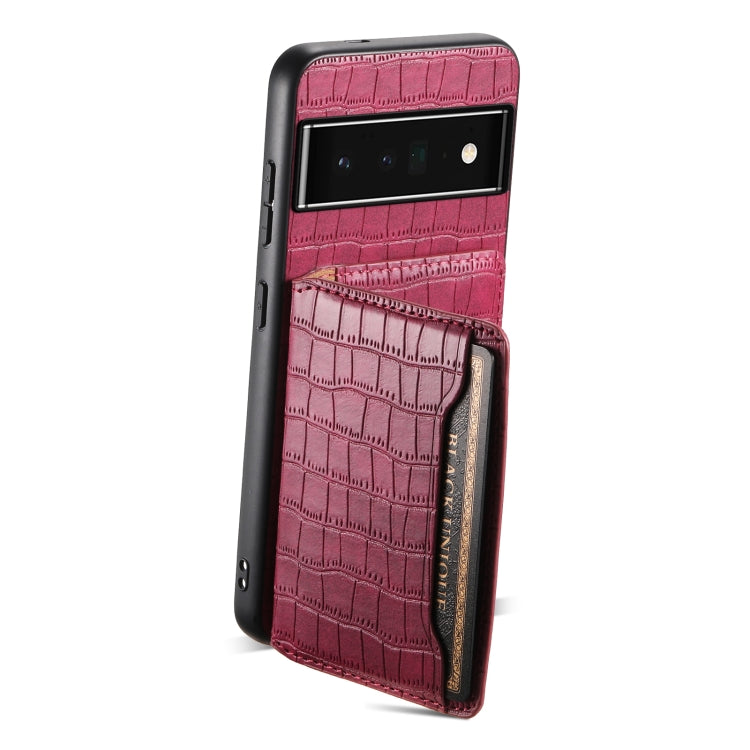 For Google Pixel 6 Pro Crocodile Texture Card Bag Design Full Coverage Phone Case(Red) - Google Cases by buy2fix | Online Shopping UK | buy2fix