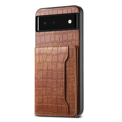 For Google Pixel 6 Crocodile Texture Card Bag Design Full Coverage Phone Case(Brown) - Google Cases by buy2fix | Online Shopping UK | buy2fix