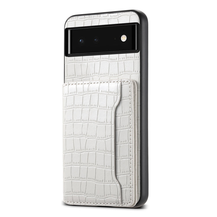 For Google Pixel 6 Crocodile Texture Card Bag Design Full Coverage Phone Case(White) - Google Cases by buy2fix | Online Shopping UK | buy2fix