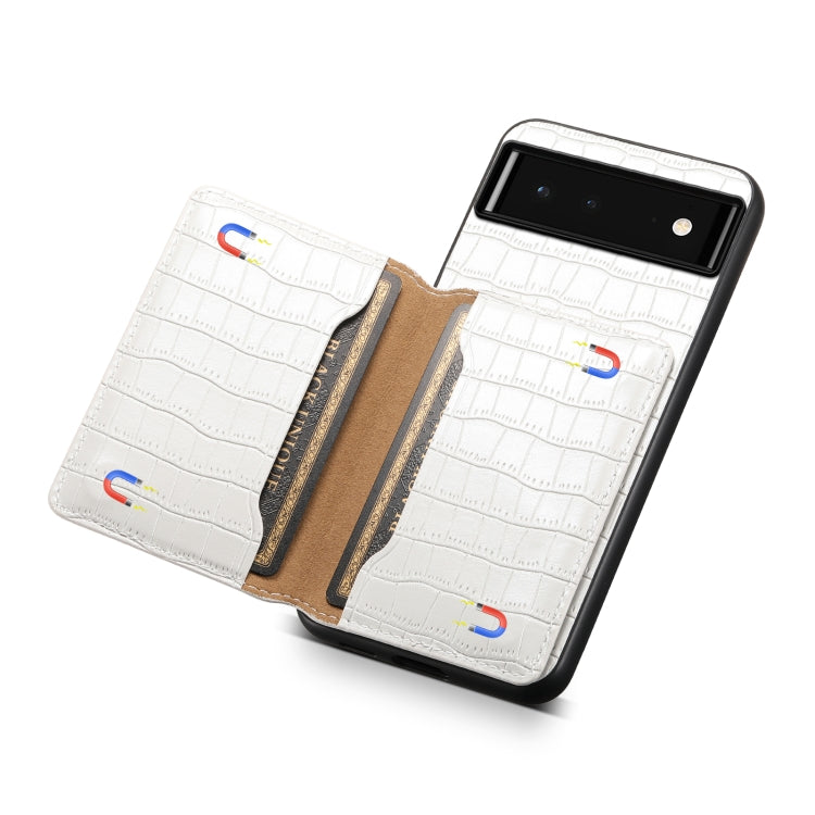 For Google Pixel 6 Crocodile Texture Card Bag Design Full Coverage Phone Case(White) - Google Cases by buy2fix | Online Shopping UK | buy2fix