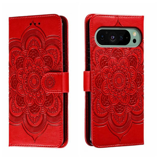 For Google Pixel 9 Sun Mandala Embossing Pattern Phone Leather Case(Red) - Google Cases by buy2fix | Online Shopping UK | buy2fix