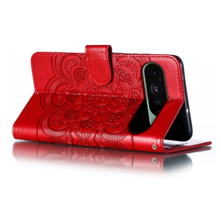 For Google Pixel 9 Sun Mandala Embossing Pattern Phone Leather Case(Red) - Google Cases by buy2fix | Online Shopping UK | buy2fix